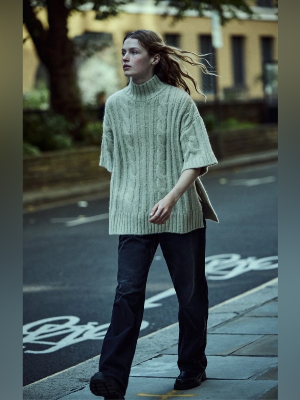 Zara Short Sleeve Cable Knit Sweater in Sage Green Women’s Size Small